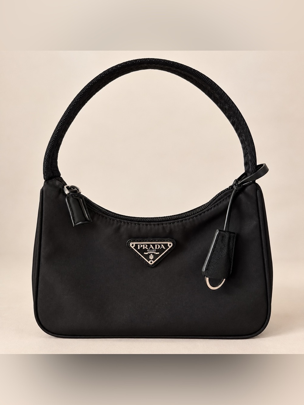 Prada Black Nylon Mini Shoulder Bag with Logo Plaque